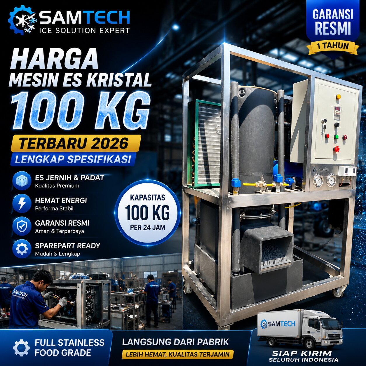 Harga Mesin Es Kristal 100 Kg Terbaru 2026 Lengkap Spesifikasi